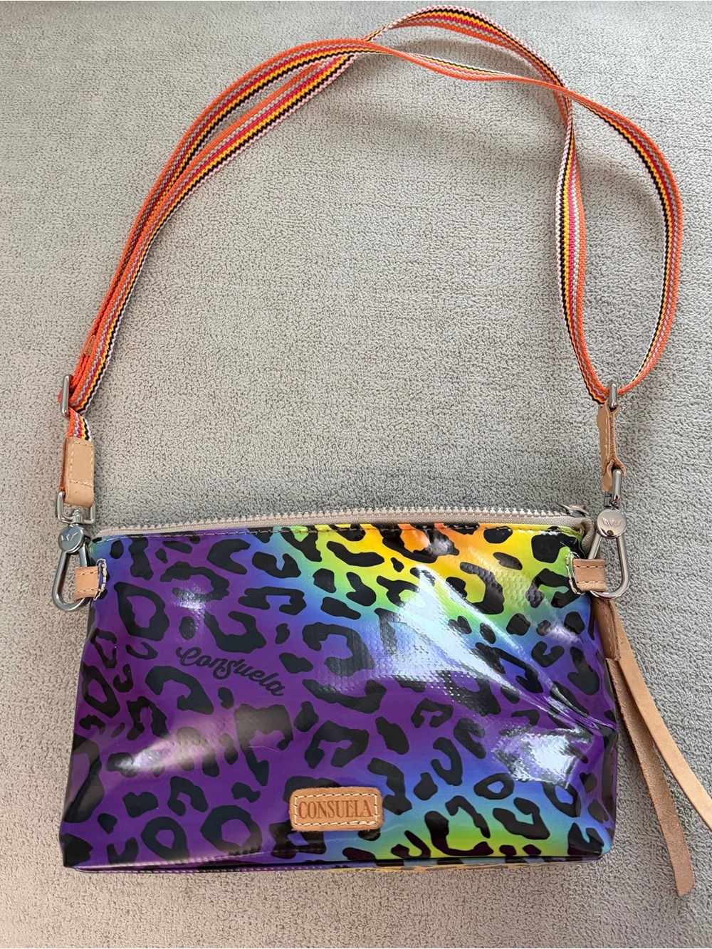 Consuela Rainbow Leopard Crossbody in Purple and Multicolor